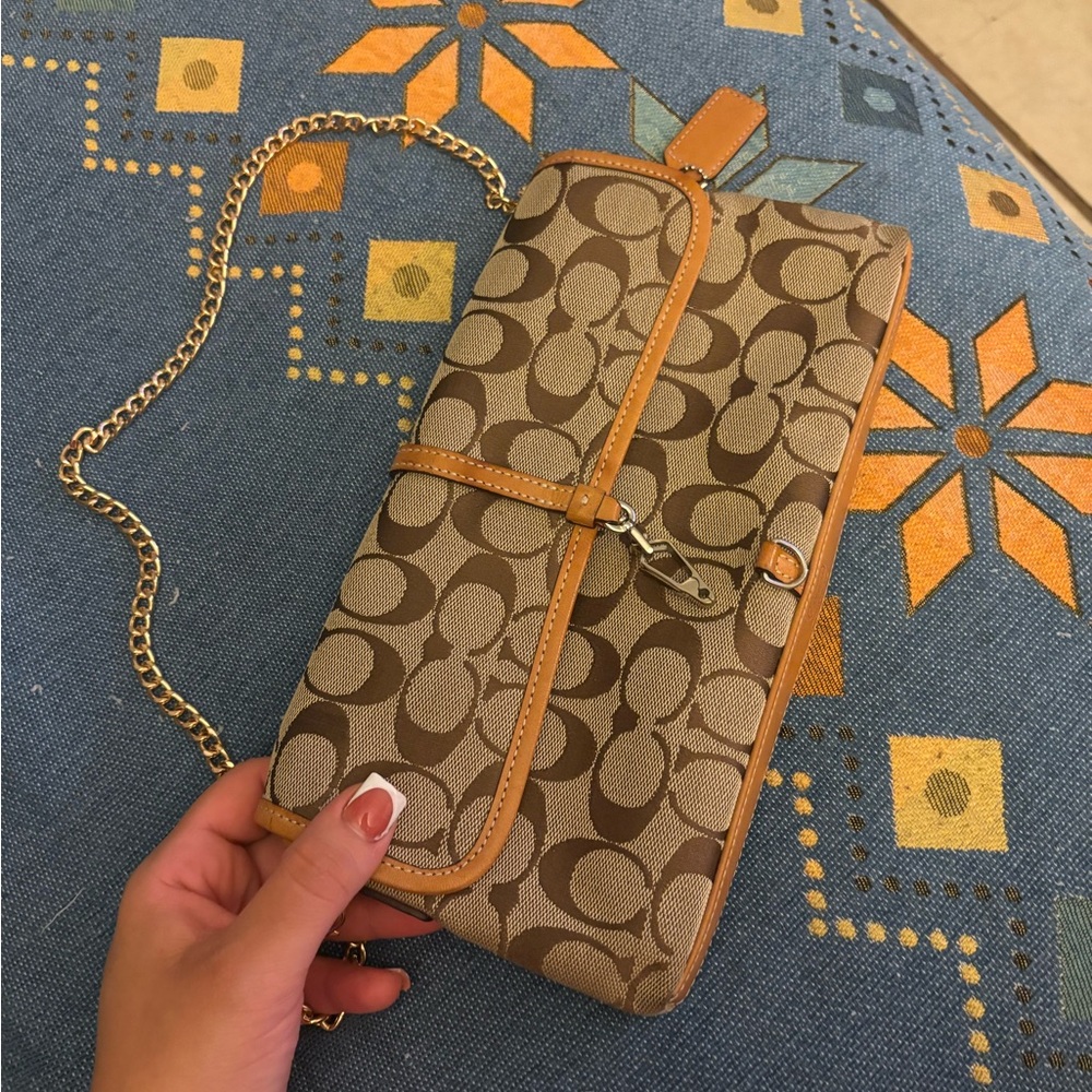 Coach Brown and Tan Signature Clutch